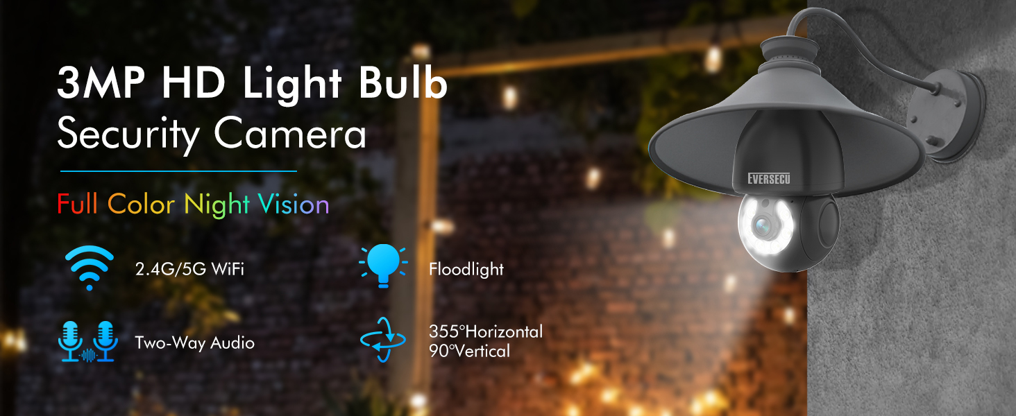 2K Light Bulb Wireless Security Camera 5Ghz WiFi  Outdoor Indoor RTSP Stream Work with Alexa Onvif