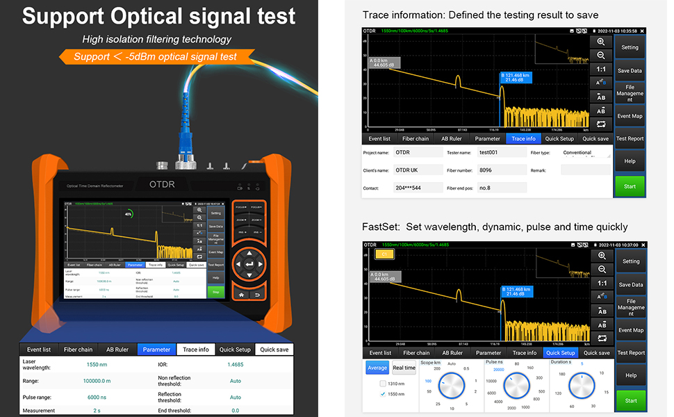 OTDR Fiber Optic Tester, 8K IP&Analog Camera Tester, Gigabit SFP, Cable Tracker, Eletroscope