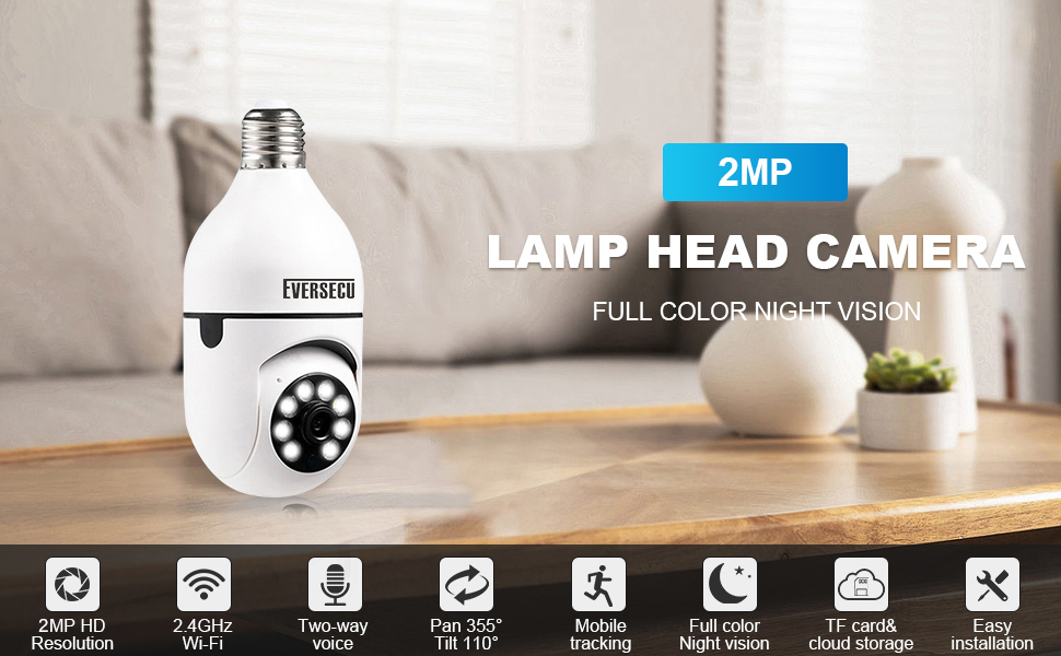 e27 wireless light bulb ptz security cctv surveillance camera outdoor 