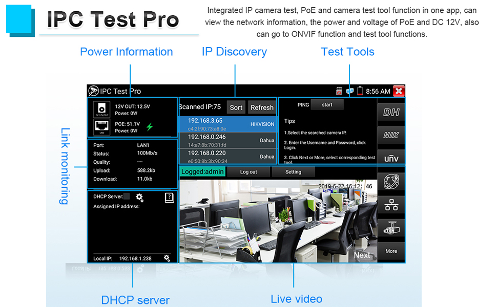CCTV IP Camera Tester Monitor 8MP AHD CVI TVI CVBS IP Camera cable Test 4K HD Display Video Monitor