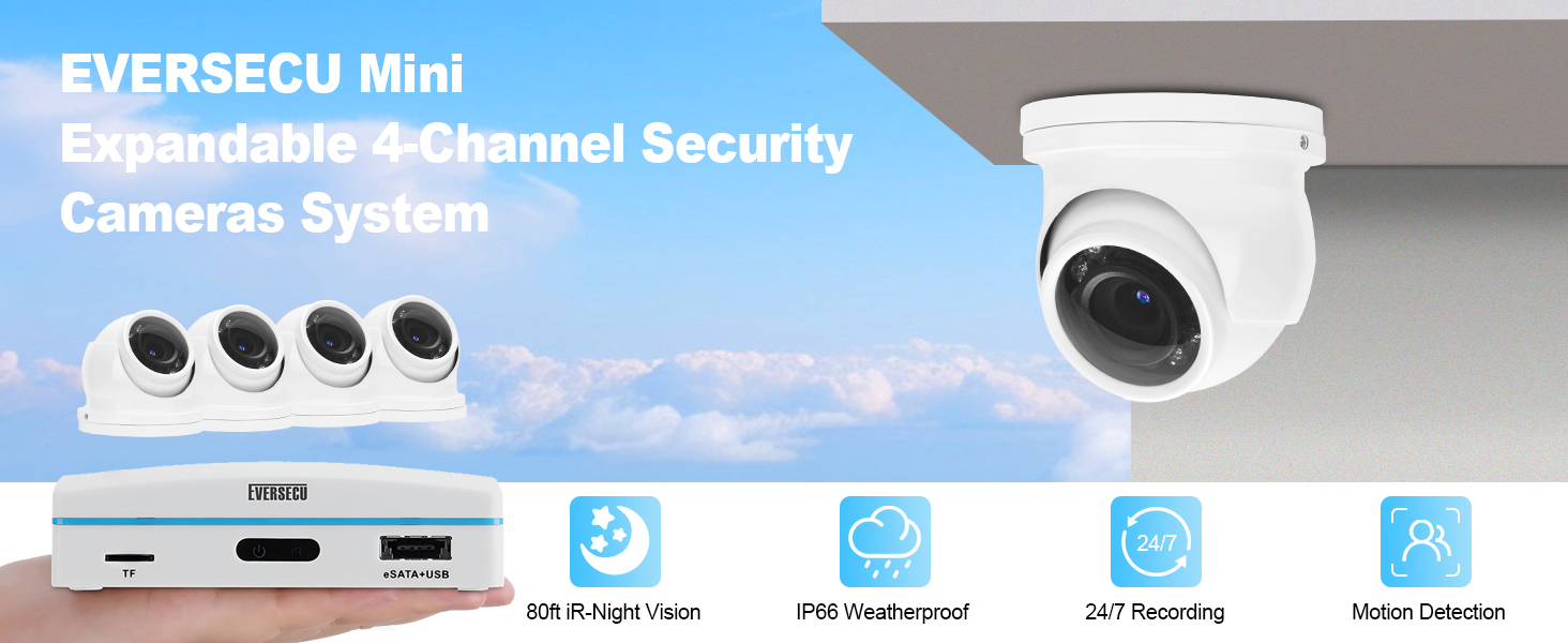 Wired Mini DVR & Security Cameras System-2pcs 1080P Mini Dome Cameras & 1pcs 4CH Mini DVR  free app