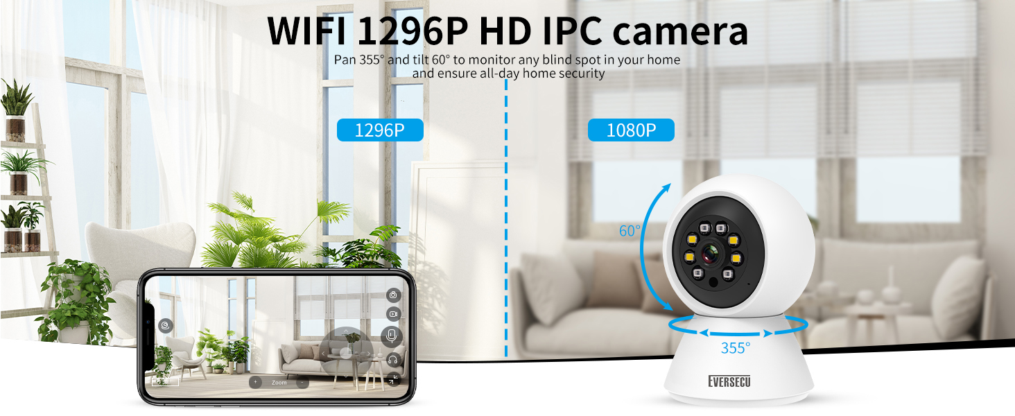 D 2K 3.0MP WiFi Home Security Camera, Pan/tilt, Humanoid Auto Tracking, 2 Way Audio, Night Vision
