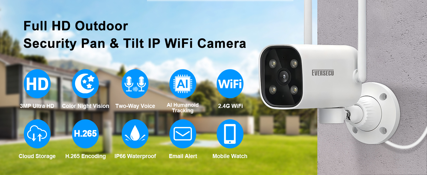 2K WiFi PTZ Bullet Camera, Outdoor/Indoor, Pan/tilt, 2-Way Audio, Night Vision