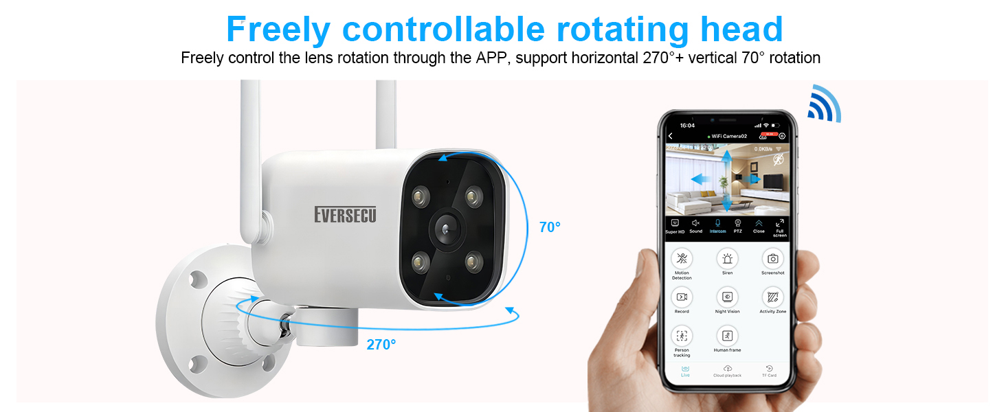 2K WiFi PTZ Bullet Camera, Outdoor/Indoor, Pan/tilt, 2-Way Audio, Night Vision