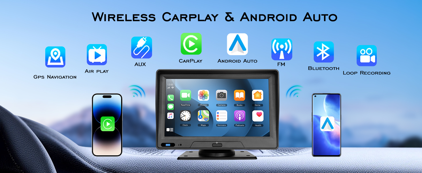 7 Inch Touch Screen Car Stereo & Backup Camera, Apple Carplay Android Auto, Portable Car Radio 
